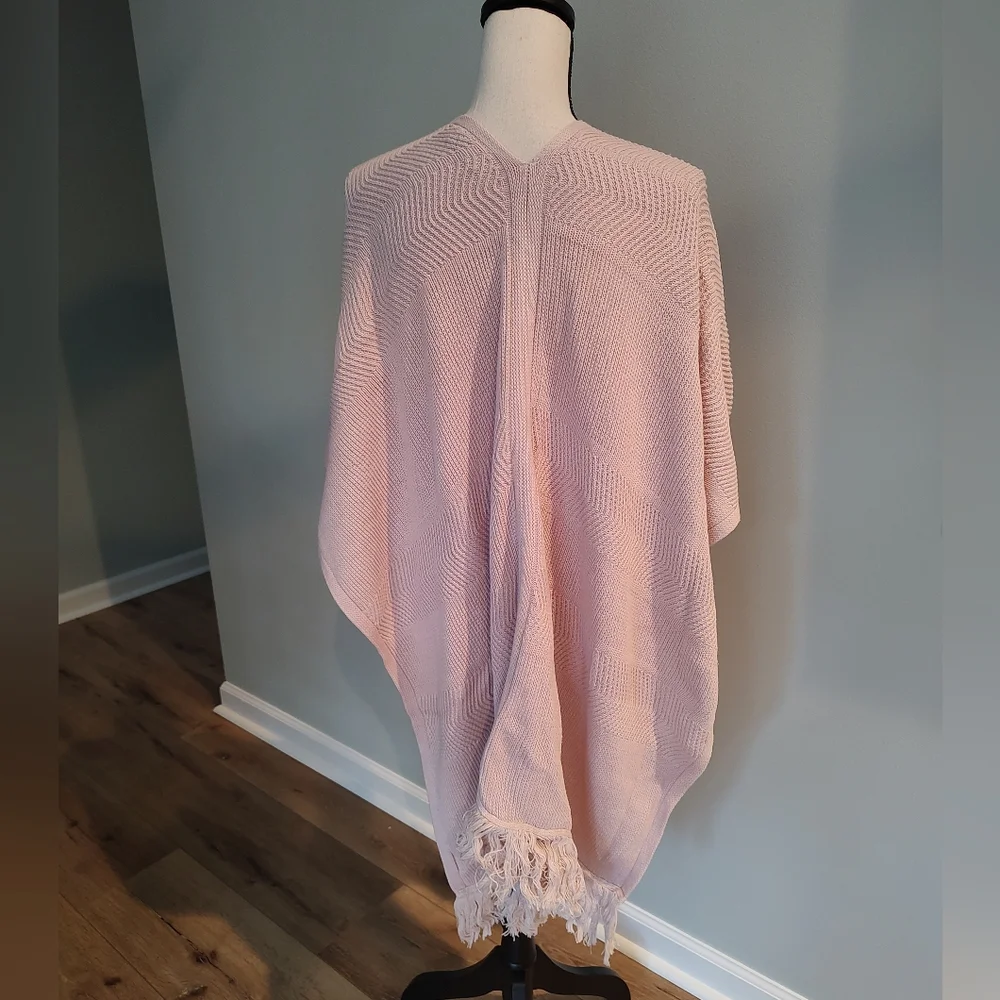 Roller Rabbit May Cape Pale Rose Pink Fringe Cotton Sweater One Size